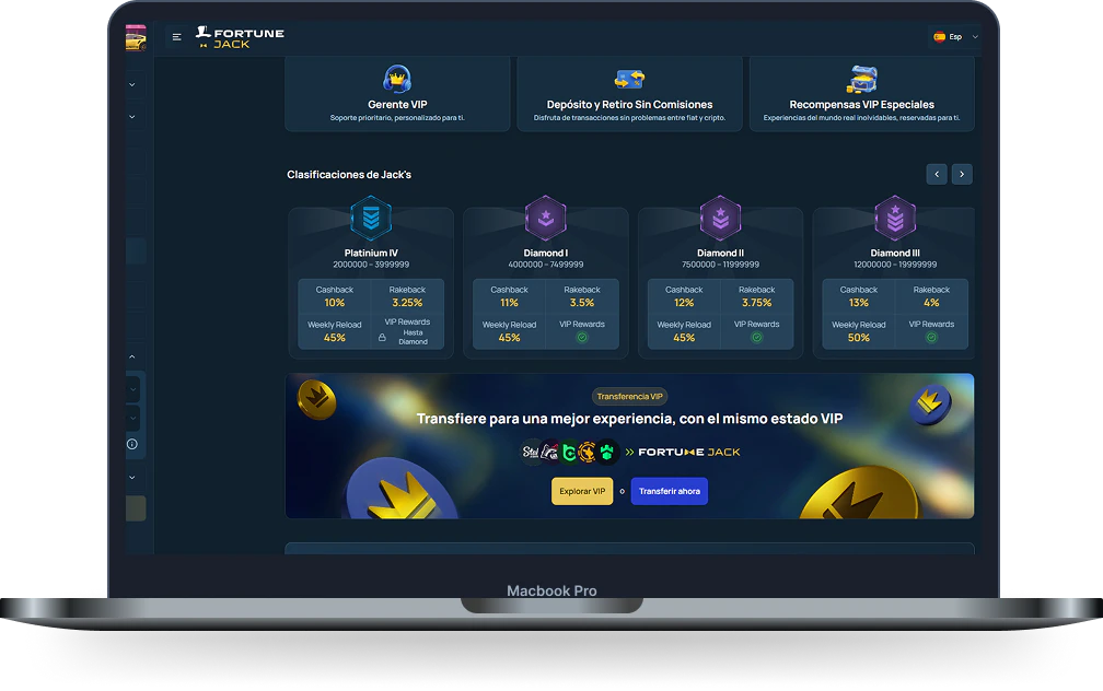 FortuneJack Casino programa VIP con niveles, recompensas y cashback